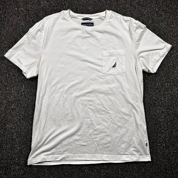 Nautica Deck T-Shirt Men’s Large White Pocket Tee Active Stretch Casual - Picture 1 of 6